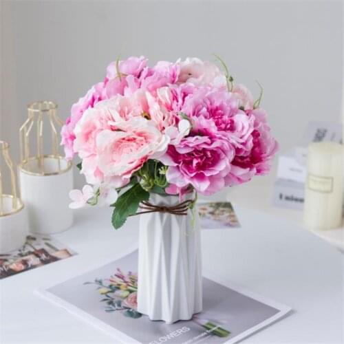 One Fake Short Peony (5 Stem/Bunch) 11" Length Simulation Spring Peonia full Open for Wedding Home Decorative Artificial Flowers