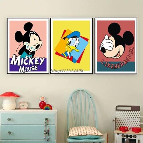 Canvas Painting Disney Classic Modern Anime Mickey Minnie Mouse Donald Duck Poster Prints Wall Art Pictures Kids Room Home Decor