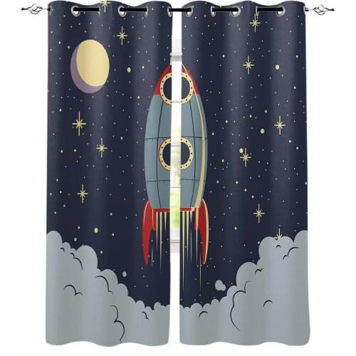 Space Spaceship Rocket Blackout Curtain Living Room Bedroom Window Treatment Drapes Blackout Curtains for The Kids Bedroom