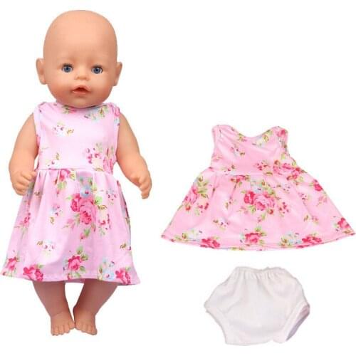 Summer New Pattern Pink Floral Dress Suit + Underwear Fit 18 Inch American&43cm Baby New Born Doll Clothes Accessories Girls
