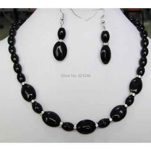 Beautiful 8X12MM & 13X18mm new fashion Black carnelian agat stone Onyx Gems Necklace for women 18inch Earrings set BV368