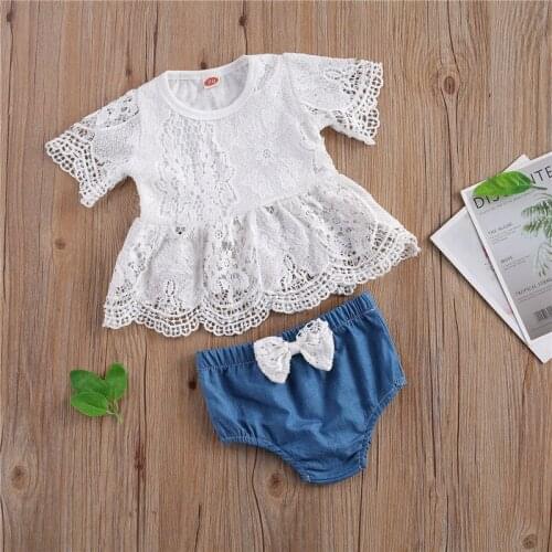 Summer Toddler Girls Clothes Baby Lace Babydoll Tops Short Infant Clothing Set
