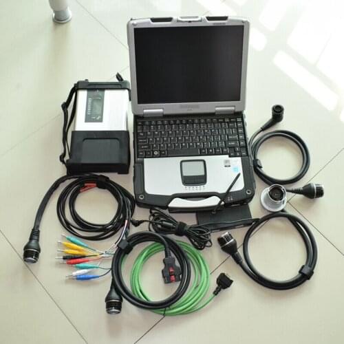 MB star diagnostic auto scanner SD connect C5 with second-hand laptop CF-30 CF30 480GB SSD software 2020.12V alldata set ready