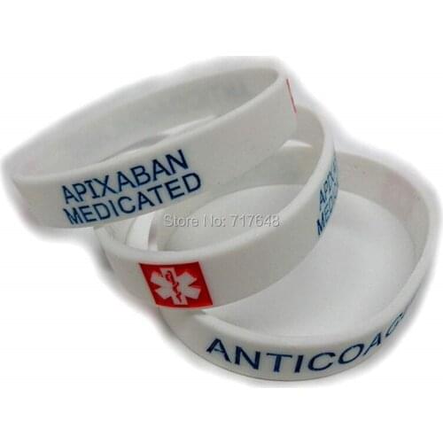 100pcs Medical Alert APIXABAN medicated wristband silicone bracelets free shipping by epacket A
