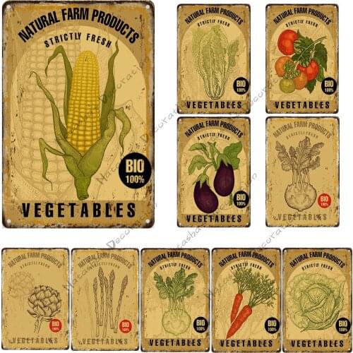 Fresh Vegetable Metal Signs Decorative Plate Organic Vegetable Retro Poster Farm Metal Plate Rusty Metal Industrial Decoration