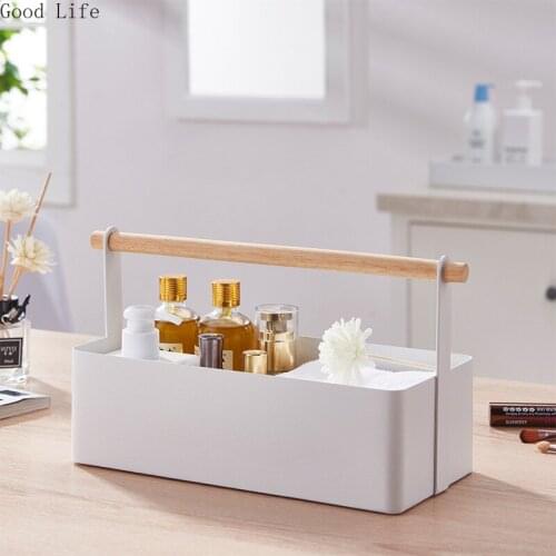 Japanese-Style Simple Jewelry And Cosmetics Metal Storage Box Wooden Handle Sundries Sorting Basket