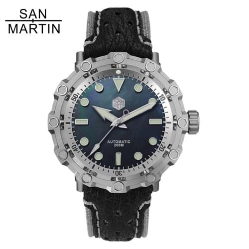San Martin SW200 Mov't Titanium Original Design Limited Men Watch Sapphire Glass 20Bar MOP Dial Shark Leather Strap Wrist watch