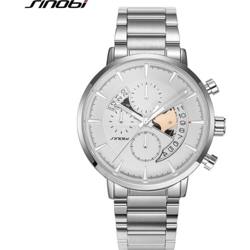 SINOBI Newest Luxury Mens Watch Unique Design Calender Clock Sports Chronograph Quartz Wrist Watches reloj hombre Drop Shipping