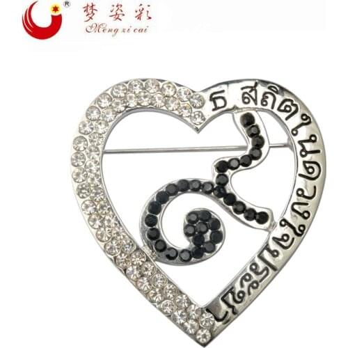 MZC Women Jewelry Thailand King Bhumibol Memory Ribbon Brooches Heart Crystal Pin TH Borsches Broch Men Thailand white Jewelry