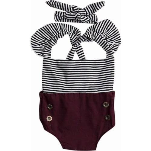 0-18M Girls Jumpsuits Newborn Baby Kids Romper Clothes Outfits Set Cotton Off shoulder Ruffles Sleeve Striped Sunsuit Hot sale