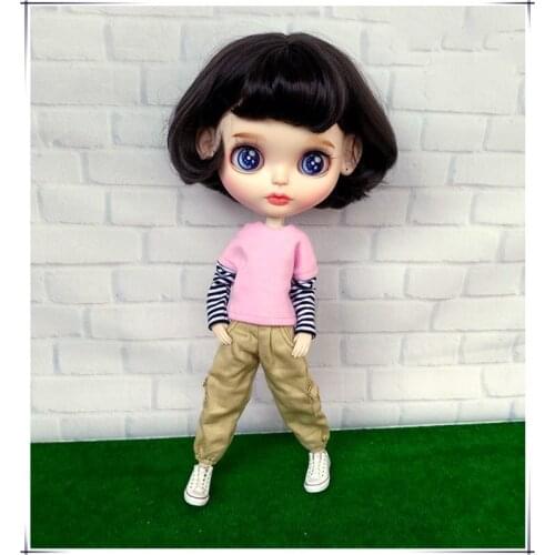 New 1PCS Fashion Joint Stripe T-Shirt Cool Pants for Blyth Azone s Ob24 Kurhn 1/6 Bjd Dolls Accessories