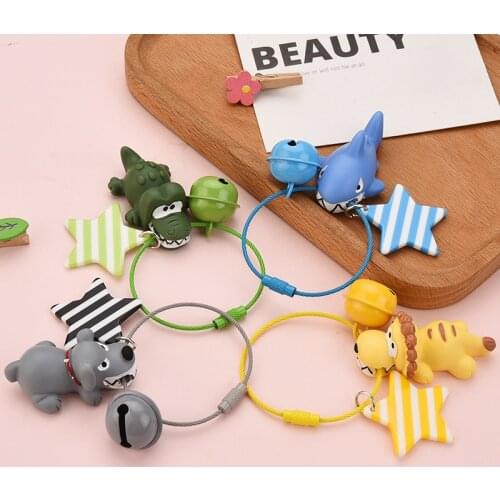 New wire ring cartoon doll key chain pendant cute doll shark school bag mobile phone key ring Key Holder Bag Charm Accessories
