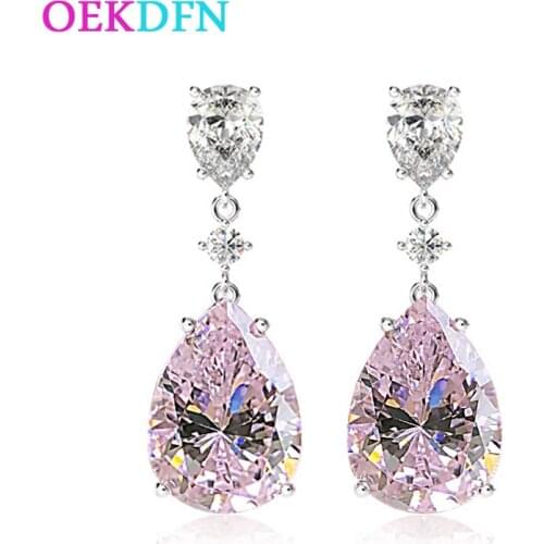 OEKDFN Luxury 100% 925 Sterling Silver Earrings Women Created Moissanite Gemstone Birthstone Drop Dangle Earrings Fine Jewelry
