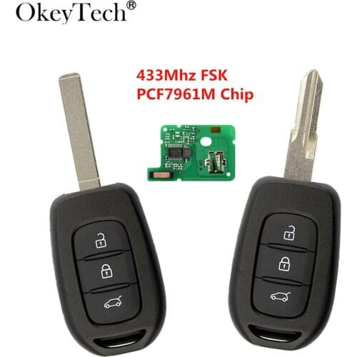 Okeytech 3 Buttons 433Mhz With PCF7961M HITAG AES 4A Chip Replacement Remote Car Key For Renault Sandero Megane Duster Logan