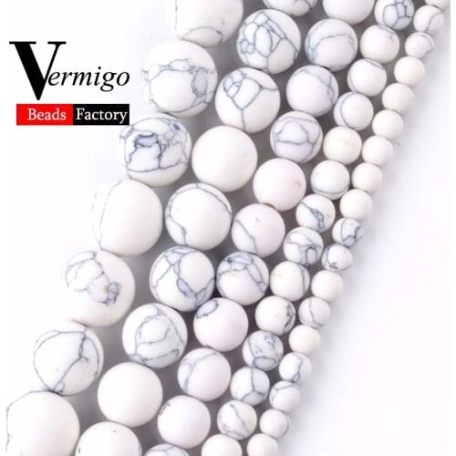 Wholesale Dull Polished White Turquoises Natural Stone Beads Round Loose Beads For Jewelry 4-12mm Pick Size Diy Bracelet 15"
