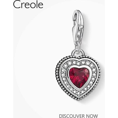 Heart Red CZ Charms Pendant,2020 Spring Brand New Europe Fashion New Jewelry Romantic 925 Sterling Silver Gift for Women Girl