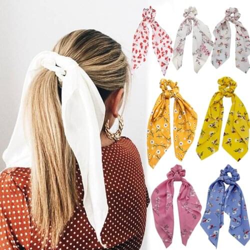 Floral Print Women Hair Scarf Scrunchie Bohemian Elastic Hairband Bow Hair Rubber Ropes Hair Ties Ponytail Holder Accessories