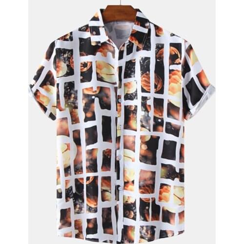 Flower Patchwork Print Shirts Men Summer New Casual Aloha Shirt Mens Beach Holiday Hawaiian Camisas Floral Plaid Chemise Homme