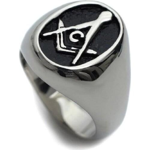Silver color & Black color Free Mason Ring - Freemasonry College Style Stainless Steel Mens Masonic Rings