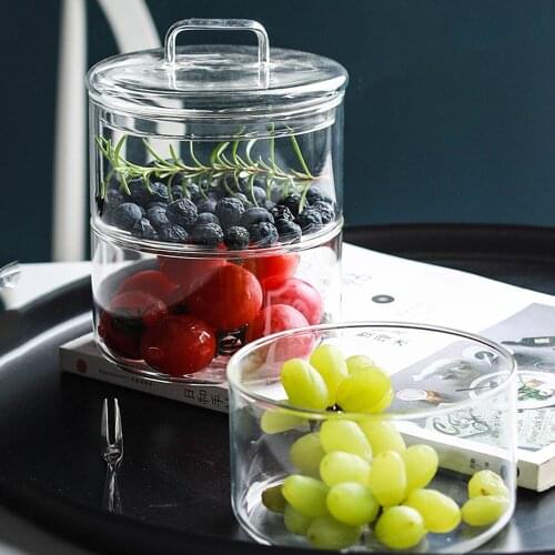 Nordic Glass Storage Jar with Lid Kitchen Cereal Seasoning Jars Coffee Beans Sugar Stackable Can Dessert Fruit Container Box
