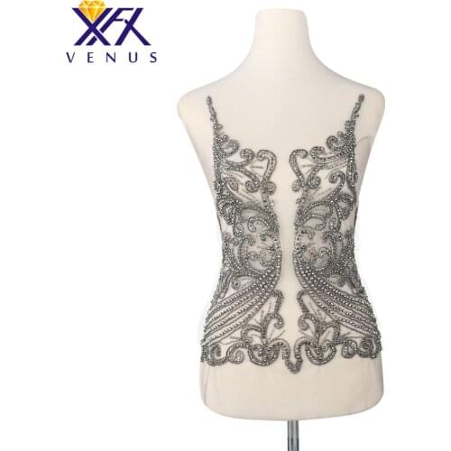 XINFANGXIU Pure Handmade Beaded Trimming Sew on Rhinestones Sequins Beads Applique Crystals Patches For Wedding Evening Dress