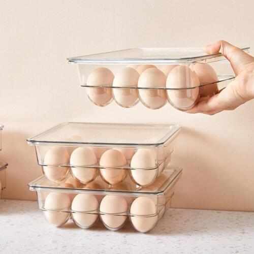 Egg Storage Box Holder Organizer Kitchen Rectangular Refrigerator Double Drawer Type Classified Transparent Storage Box Rack