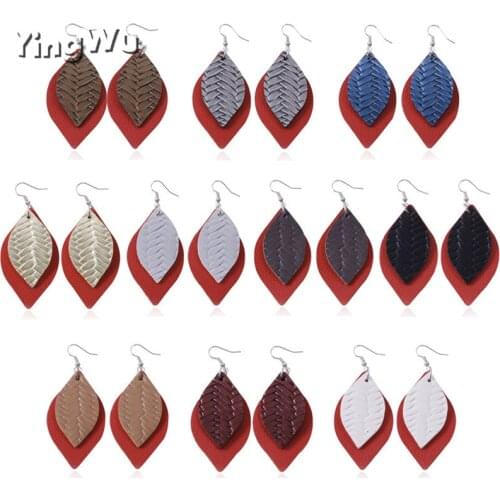 Yingwu Wholesale 20pairs Layered Flat Leather Earrings for Women Bohemian Vintage Teardrop Dangle Earrings Fashion Jewelry