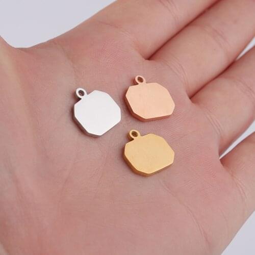 Stainless Steel Rectangle Charm Blank For Engrave Rose Gold/Gold/Silver color Metal Octagon Tag Mirror Polished Wholesale 20pcs