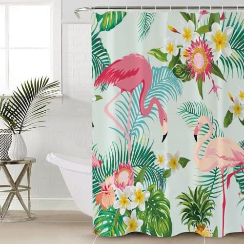 Flamingo Tropical Plant Flower Shower Curtain Bathroom Decorative Waterproof Polyester Fabric Curtain for Bathroom