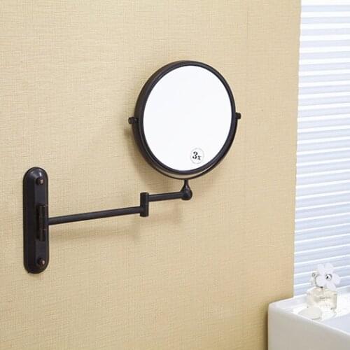 Black Bath Mirrors Round 8inch Wall Makeup Mirror 3X Magnifying Mirror Brass Double Side Beauty 360 Rotate Bathroom Mirror