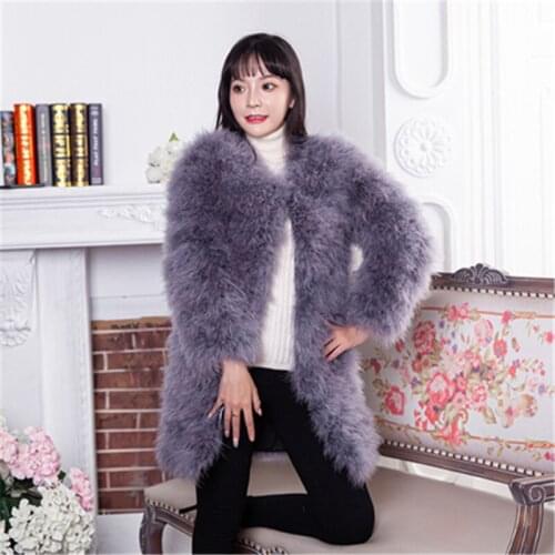 2020 New Quality Turkey Ostrich Feather Vest Winter Womens Long Fur Coats Trendy Female Jackets Light Luxury Lady Outerwear
