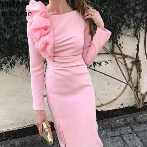 New Arrival Pink Long Sleeve Event Muslim Evening Dress 2020 Vintage Ever Natural Straight Pretty Gowns For Women Robe De Soiree