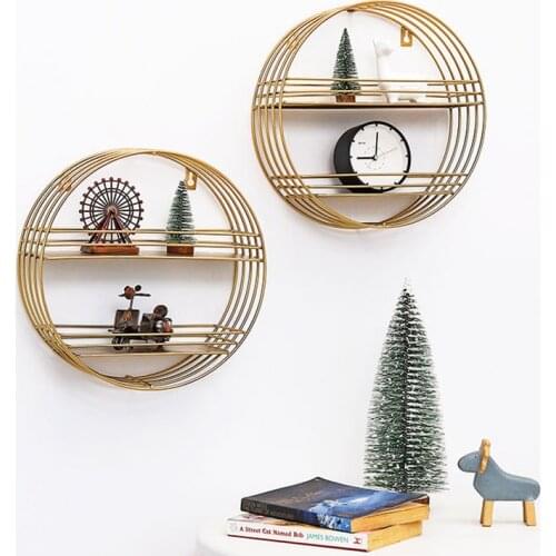 Gold Iron Wall Mounted Storage Racks Home Decor Organizer Holder Round Shelves