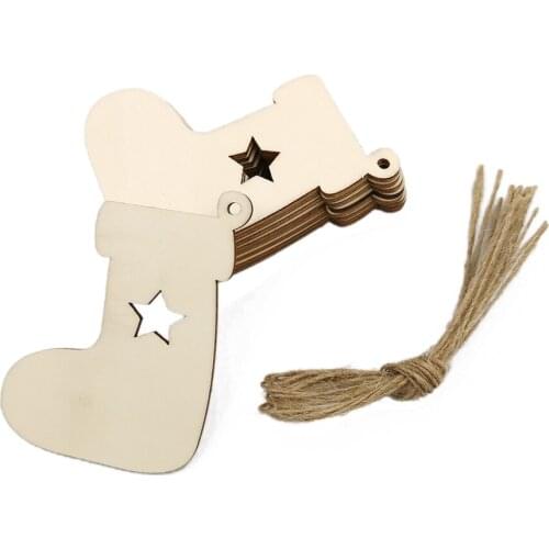 10PCS Natural Wood Slices Unfinished Log Wooden Stocking Cutout for Art Crafts Wall Decor Wedding Christmas Decoration Ornaments