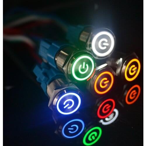 16mm Metal Push Button Switch LED Light 3-6V 12V 24V 220V Self lock/ Momentary Self reset Car Start Button Power Button