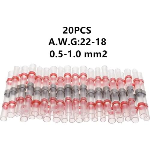 20PCS Red Heat Shrink Soldering Sleeve Terminals Insulated Waterproof Butt Wire Connectors Electrical Wire Soldered Terminal
