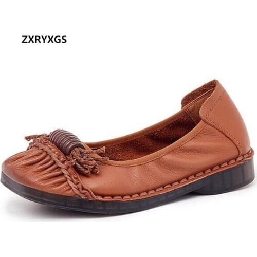 2021 New Square Toe Genuine Cowhide Womens Shoes Retro Flat Soled Single Shoes Womens Soft-soled Shallow Mouth Trendy Shoes