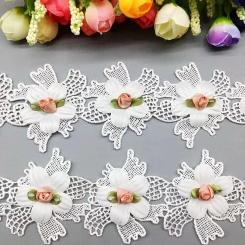 20X 3D Rose Flowers Mesh Embroidered French Lace Trim Fabric Ribbon Crochet Applique Wedding Dress Handmade Garment DIY Decor