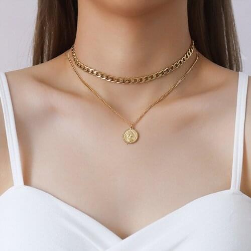 316L Stainless Steel 2021New Fashion Upscale Jewelry 2 Layer Queen Avatar Charms Thick Chain Choker Necklaces Pendants For Women