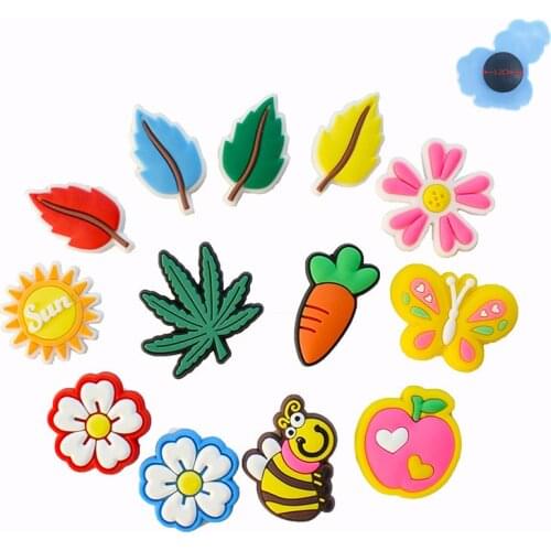 New Wholesale Mix 50PCS Leaves Flowers Shoes Charms PVC Shoes Charms For Kids Shoes Accessories Holiday Presents