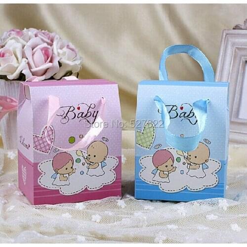 Free Shipping 2 Colors Pink and Bule Baby Shower Candy Gift Bag Party Baby Favor Box 50PCS SIZE 2 4/5" X 3 1/2" X 5"