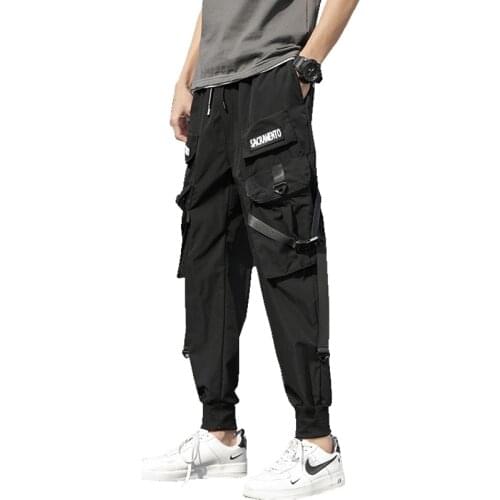 Men Pants Multi Pockets Cargo Casual Joggers Harajuku Streetwear Hip Hop Trousers