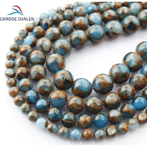 CAMDOE DANLEN Natural Stone Beads Gold Blue Colored Cloisonne Beads 4/6/8/10/12mm Fit DIY Bracelet Necklace For Jewelry Making