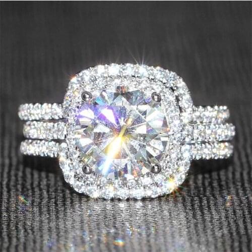 CAOSHI 3Pcs/Set Full Shiny Crystal Bridal Wedding Rings Sets Stackable Fashion Jewelry for Modern Women Brilliant Accessories