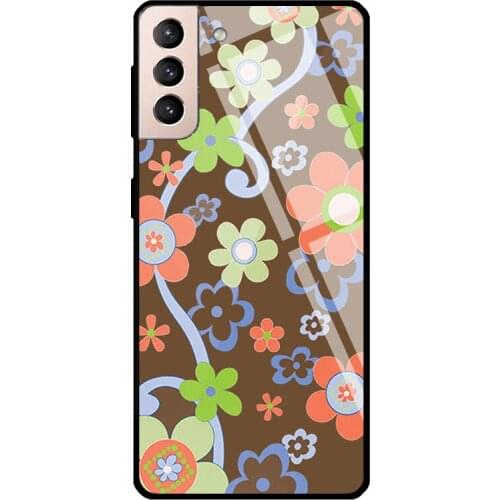 Far-Out Floral Tempered Glass Cover For Samsung Galaxy S21 Ultra S20 FE S8 S9 S10 Plus Note 10 20 Case