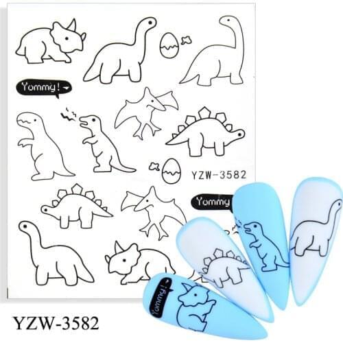 WUF Black Elephant/Dinosaur/Owl Nail Art Sticker Watermark Decal Slider Animals Water Transfer Manicure Nail Art Decoration