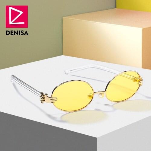 DENISA Cute Vintage Oval Sunglasses Women Sexy Retro Girls Sun Glasses Clear Lens New Fashion UV400 gafas de sol mujer G17026