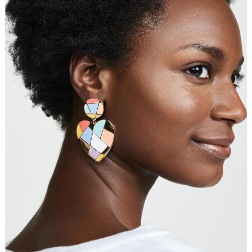 Dvacaman 2020 New Colorful Enamel Heart Drop Earrings for Women Girls INS Design Statement Earrings Jewelry Party Love Gifts