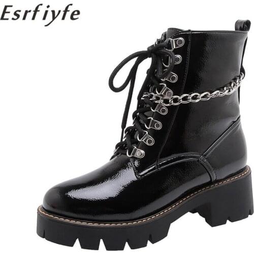 ESRFIYFE 2020 New Women Winter Ankle Boots Casual Lace Up Platform Shoes Ladies Gladiator Short Fashion Boots Women Thick Bottom