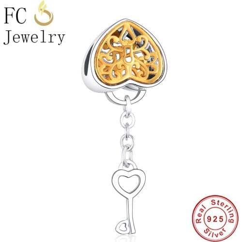 FC Jewelry Fits Original Brand Charm Bracelet 925 Sterling Silver Summer Gold Color Heart Lock Key Pendant Bead Berloque 2018